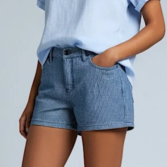 Calvin Klein Jeans Denim Shorts Sz 2 Blue White Pinstripe Mid-Rise Cotton Blend - Picture 7 of 10